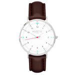 hurtig lane vegan leather watch silver, white and chestnut. Vegane uhren