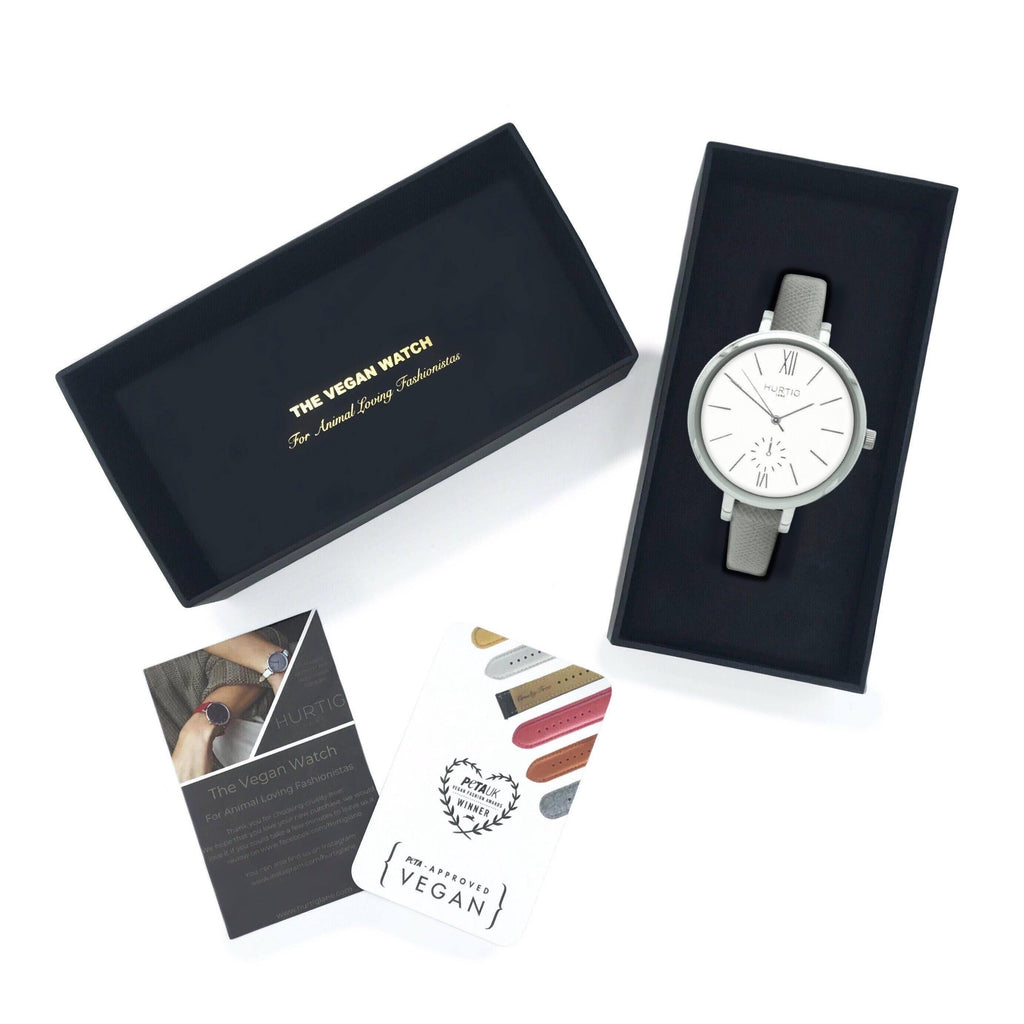Amalfi Petite Vegan Leather Watch Silver, White & Grey Watch Hurtig Lane Vegan Watches