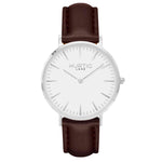 Vegan leather watch silver, white and chestnut brown- hurtig lane- vegane uhren