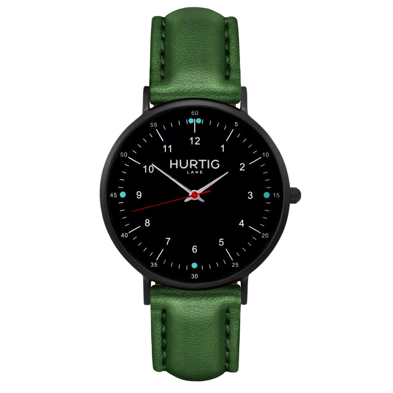 Moderna Vegan Leather Watch All Black & Mint Watch Hurtig Lane Vegan Watches