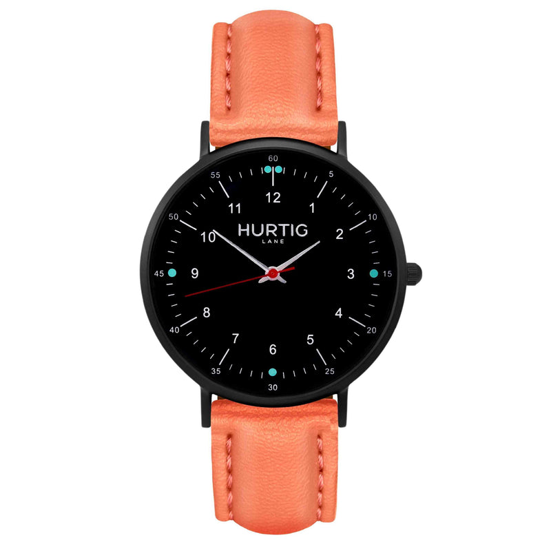 Moderna Vegan Leather Watch All Black & Mint Watch Hurtig Lane Vegan Watches