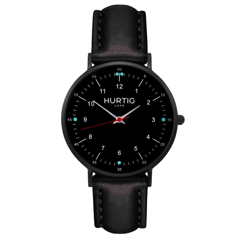 Moderna Vegan Leather Watch All Black & Mint Watch Hurtig Lane Vegan Watches