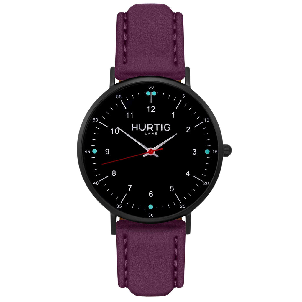 Moderno Vegan Suede Watch All Black & Berry Watch Hurtig Lane Vegan Watches