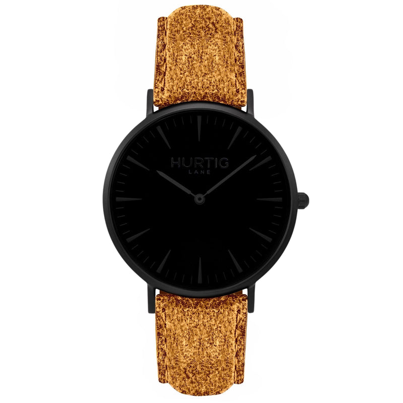 Hymnal Vegan Suede Watch All Black & Mustard - Hurtig Lane - sustainable- vegan-ethical- cruelty free