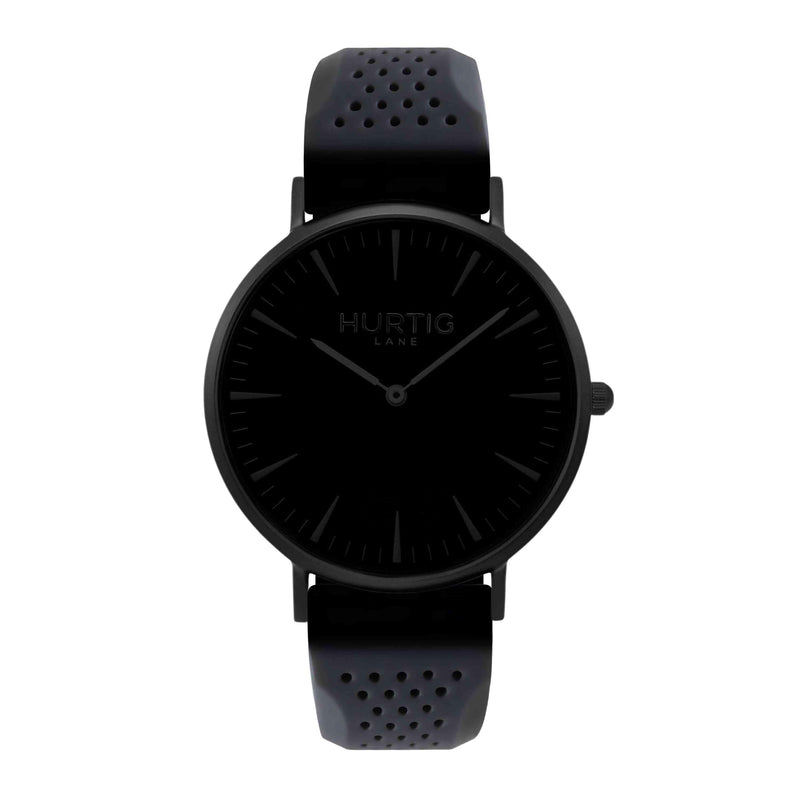 Attivo Vegan Rubber Watch All Black & Dark Grey - Hurtig Lane - sustainable- vegan-ethical- cruelty free