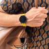 men's vegan watch black and mustard yellow