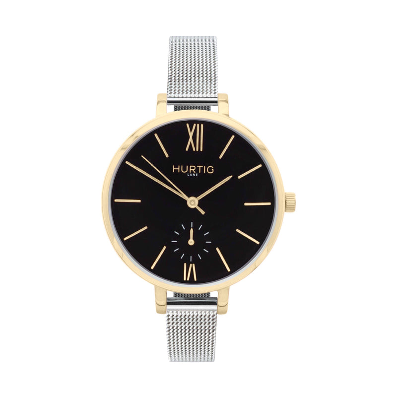 Amalfi Petite Stainless Steel Watch Gold, Black & Gold Watch Hurtig Lane Vegan Watches